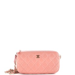 Double Zip Clutch with Chain Quilted Lambskin