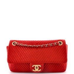 Medallion Charm Flap Bag Chevron Wrinkled Lambskin Medium