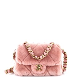 CC Bar Chain Handle Flap Bag Quilted Shearling Small