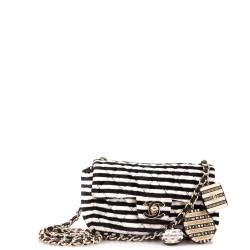 CC Chain Flap Bag Quilted Striped Velvet Extra Mini