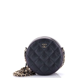 Round Clutch with Chain Quilted Iridescent Caviar Mini