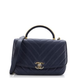 CC Metal Top Handle Flap Bag Chevron Lambskin Small