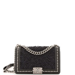 Boy Flap Bag Quilted Tweed with Pearl Embellished Calfskin Old Medium