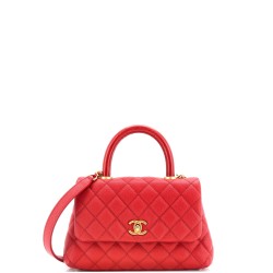 Coco Top Handle Bag Quilted Caviar with Lizard Embossed Handle Mini