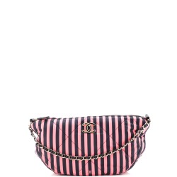 CC Convertible Chain Zip Hobo Quilted Striped Nylon