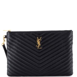 Classic Monogram Wristlet Pouch Matelasse Chevron Leather Medium