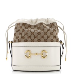Horsebit 1955 Bucket Crossbody Bag Leather and GG Canvas Small