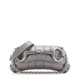 Horsebit Chain Shoulder Bag Vertical Quilted Leather Small