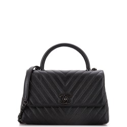 So Black Coco Top Handle Bag Chevron Caviar Small