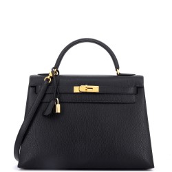 Kelly Handbag Noir Ardennes with Gold Hardware 32