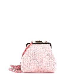 CC Kisslock Frame Clutch with Chain Quilted Tweed Mini
