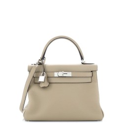 Kelly Handbag Beige Marfa Clemence with Palladium Hardware 28