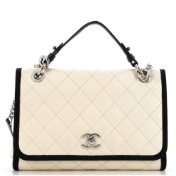 CC Top Handle Flap Bag Quilted Caviar with Grosgrain Medium