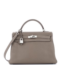 Kelly Handbag Grey Clemence with Palladium Hardware 32