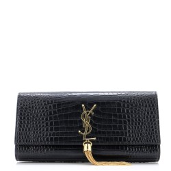 Classic Monogram Tassel Clutch Crocodile Embossed Leather Long