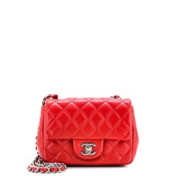 Square Classic Single Flap Bag Quilted Lambskin Mini