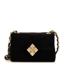 Diamond Lock CC Flap Bag Quilted Velvet with Crystals Mini