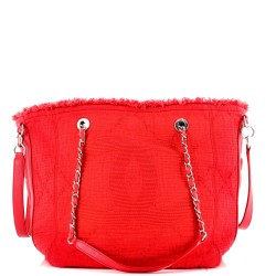 Double Face Deauville Tote Fringe Quilted Canvas Small