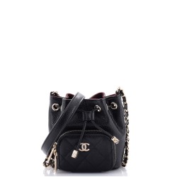 Business Affinity Drawstring Bucket Bag Quilted Caviar Mini