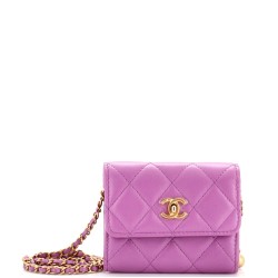 Pearl Crush Card Holder with Chain Quilted Lambskin