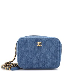 Pearl Crush Zip Around Vanity Case with Chain Quilted Denim Mini