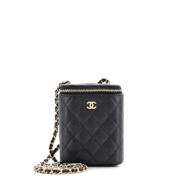 Vertical Classic Vanity Case with Chain Quilted Caviar Small