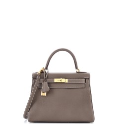 Kelly Handbag Grey Clemence with Gold Hardware 28