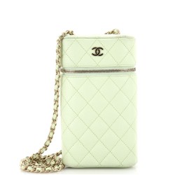Classic Vanity Phone Holder with Chain Quilted Caviar