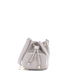 Business Affinity Drawstring Bucket Bag Quilted Caviar Mini