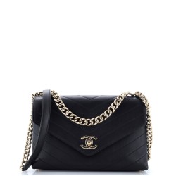 Coco Chevron Flap Bag Stitched Calfskin Small