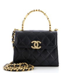 Coco Enamel Top Handle Flap Clutch with Chain Quilted Lambskin