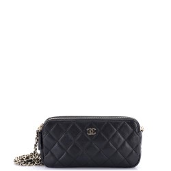 Double Zip Clutch with Chain Quilted Lambskin