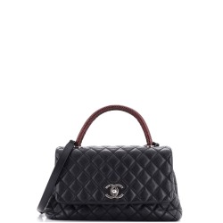 Coco Top Handle Bag Quilted Caviar with Lizard Small