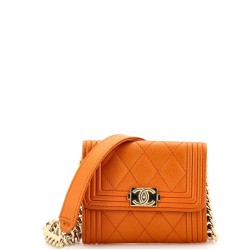 Boy Flap Card Holder on Chain Quilted Caviar