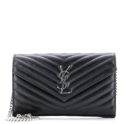 Classic Monogram Wallet on Chain Matelasse Chevron Leather Medium