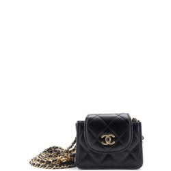 CC Accordion Round Flap Clutch with Chain Quilted Lambskin Mini