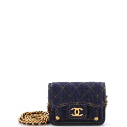 Double You CC Flap Clutch with Chain Quilted Denim