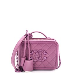 Filigree Vanity Case Quilted Lambskin with Chain Detail Small