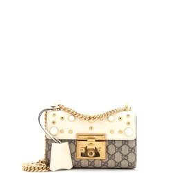 Pearly Padlock Shoulder Bag GG Coated Canvas with Studded Leather Small