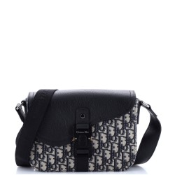 Saddle Buckle Flap Messenger Bag Oblique Canvas and Leather Small