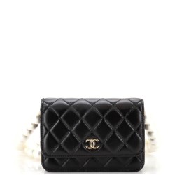 Pearl Strap CC Wallet on Chain Quilted Calfskin Mini