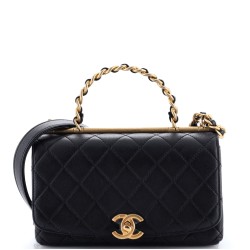 La Parisienne Chain Top Handle Flap Bag Quilted Lambskin Medium