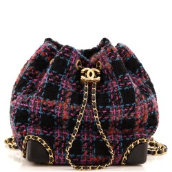Chained Drawstring CC Bucket Backpack Quilted Tweed Small