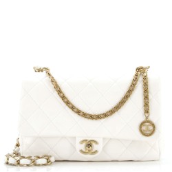 Fancy Jewel Chain Handle Flap Bag Quilted Lambskin Medium