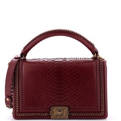 Chain Handle Boy Flap Bag Python New Medium