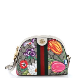Ophidia Dome Shoulder Bag Flora GG Coated Canvas Small