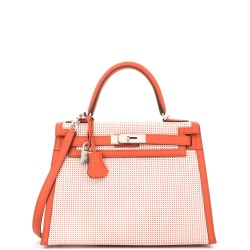 Kelly Handbag Quadrille Canvas and Terre Battue Swift with Palladium Hardware 28