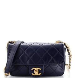 Crystal Pearls Chain Flap Bag Quilted Calfskin Small