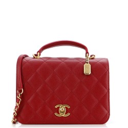 CC Top Handle Chain Full Flap Bag Quilted Caviar Small