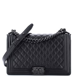 So Black Boy Flap Bag Quilted Caviar New Medium